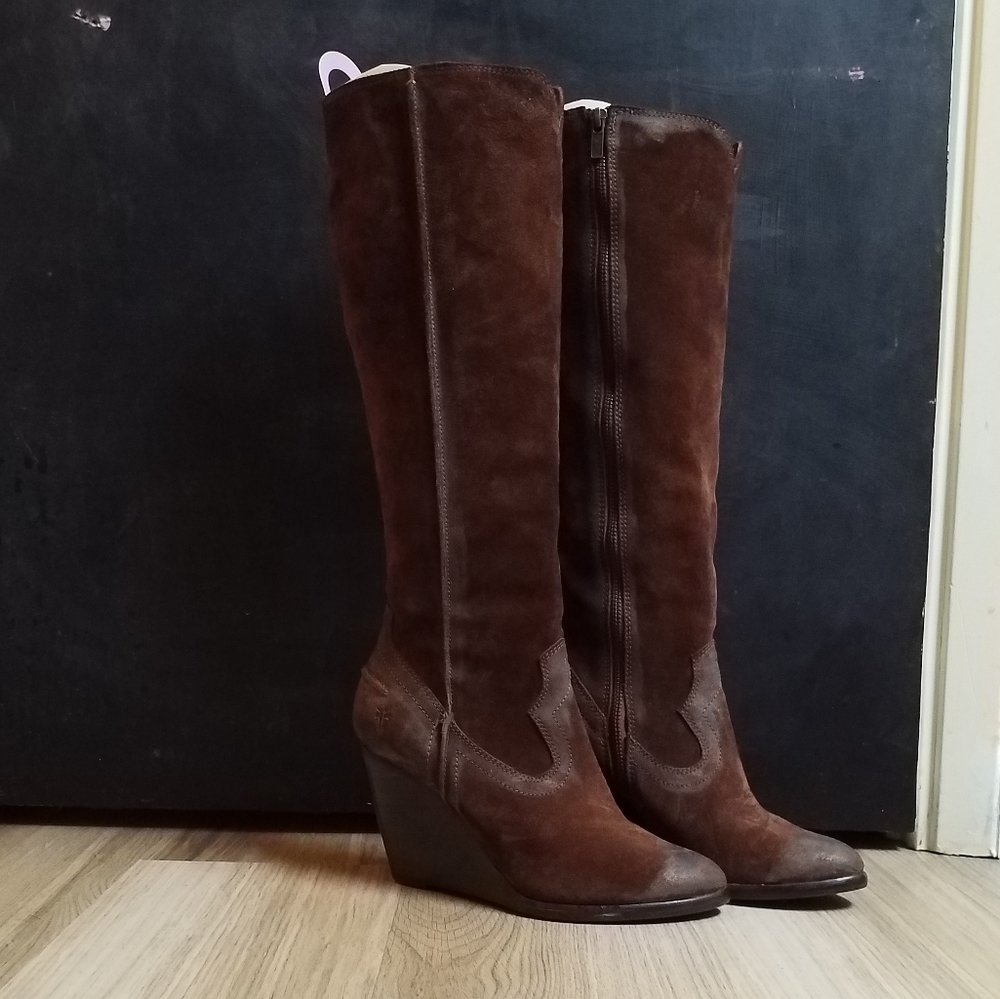 Frye "Cece" Suede Wedge Boots